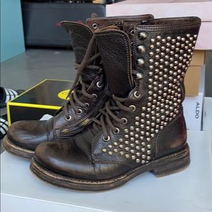 Distressed Leather Biker Boots